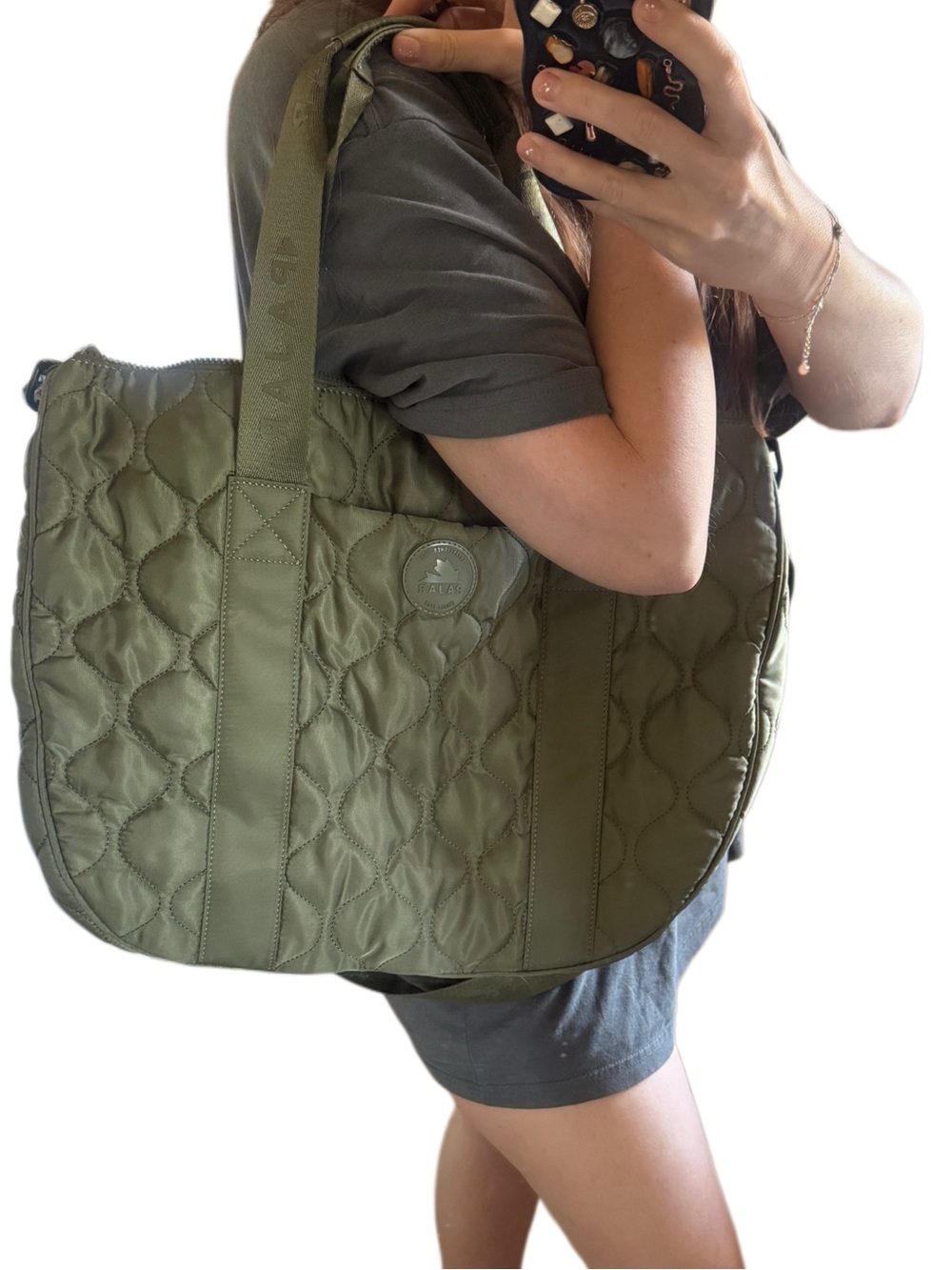 Pajar Canada Quilted Olive Green unisex crossbody shoulder weekender Tote Bag